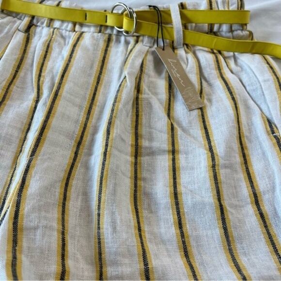 Love Tree NWT Women's Medium Yellow Stripe Shorts High Waist with Belt - Picture 2 of 6